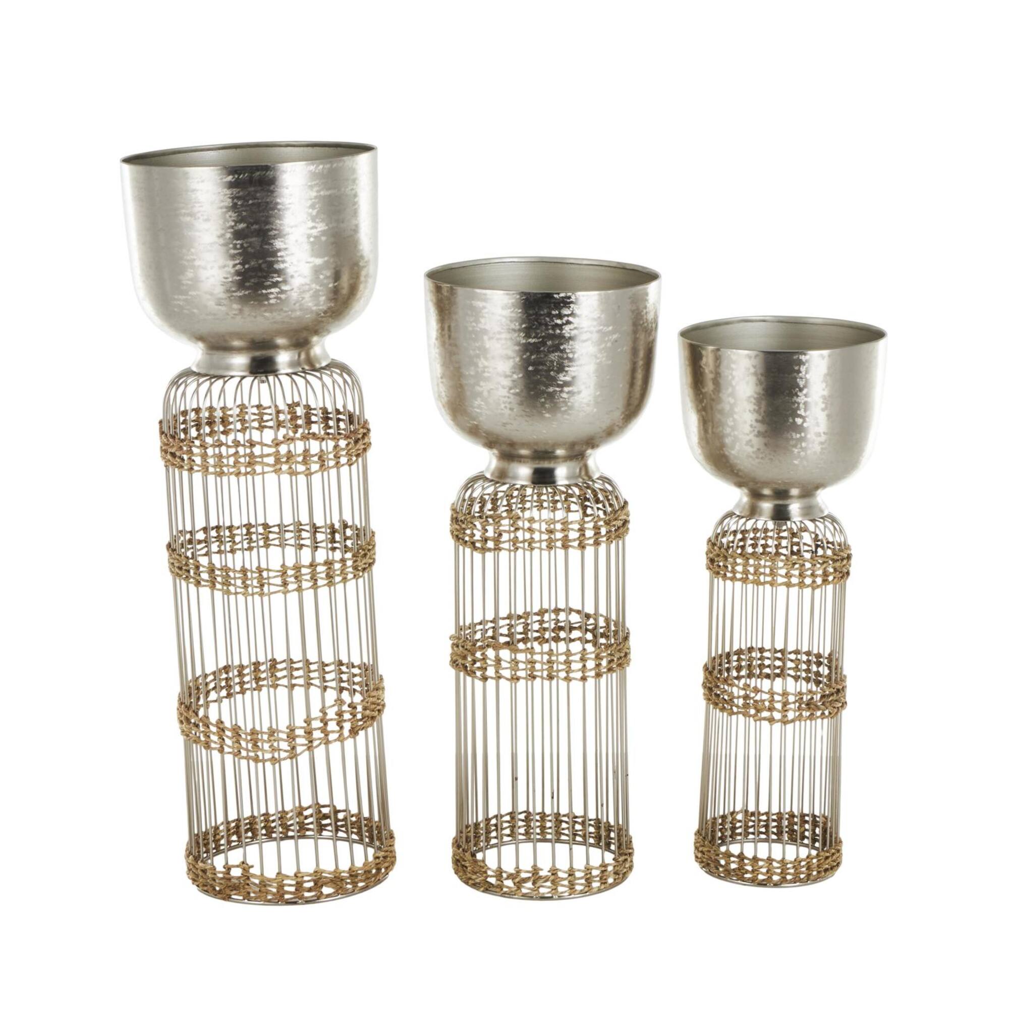 Silver Textured Rounded Dome Metal Planter Set
